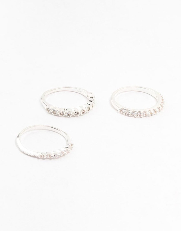 Lovisa - Silver Plated Fine Round Cubic Zirconia Stacking Rings 3-Pack