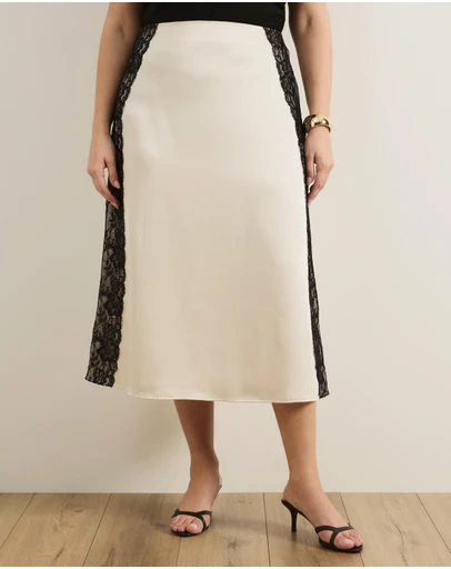 Atmos&Here Curvy - Mirelda Satin Lace Midi Skirt