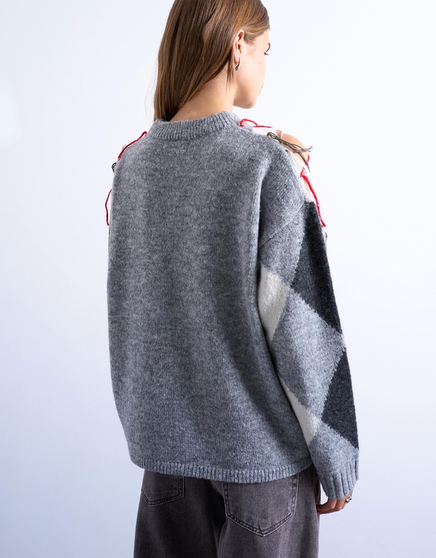 TOPSHOP - Knitted Argyle Distressed Jumper