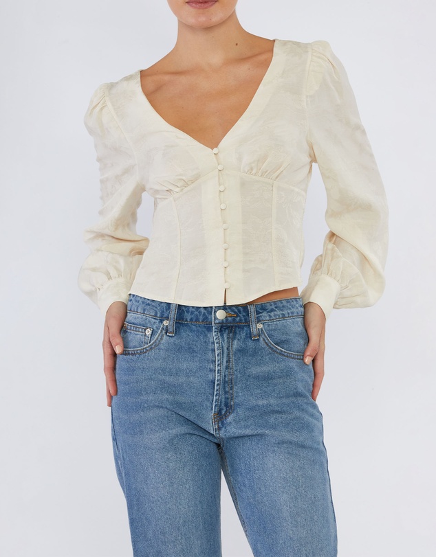 Amelius - Loren Linen Jacquard V-Neck Top