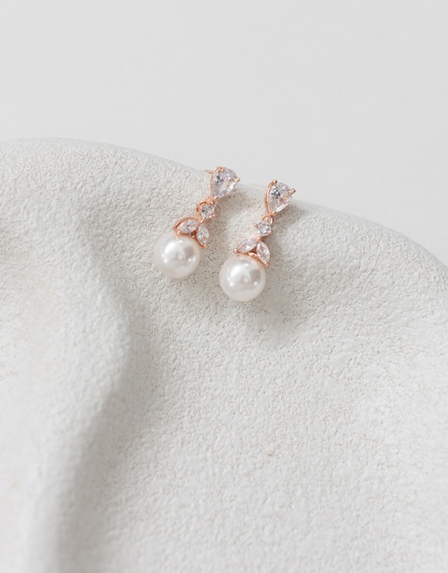 The White Collection - Phoebe - Delicate Rose Gold Pearl Bridal Earrings