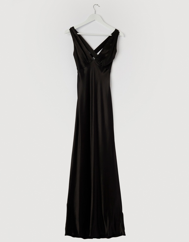 chinese dress ladies LA LUNE PLUNGED CROSS BACK MAXI DRESS | BLACK | DRESSES main image 1