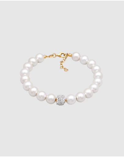 Elli Jewelry - Bracelet with Pearls Ball Synthetic Pearl 925 Sterling Silver Gold-plated