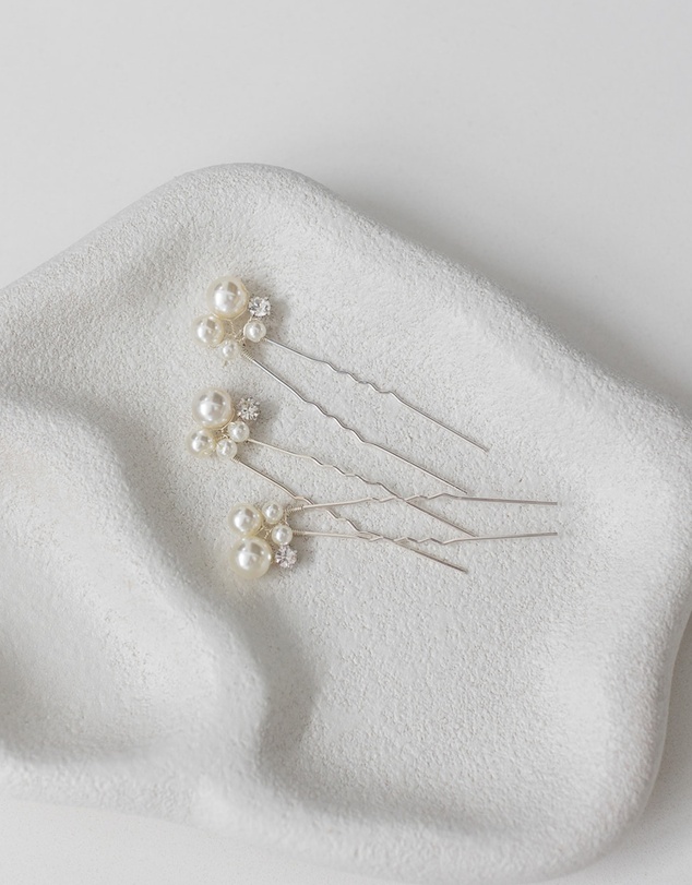 The White Collection - Penny - Pearl Detail Silver Bridal Hair Pins