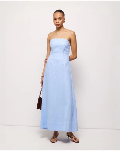 AERE - Cova Pleat Trim Linen Midi Dress