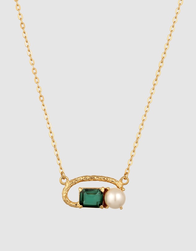 Elli Jewelry - Necklace Circle Green Quartz 925 Sterling Silver Gold Plated