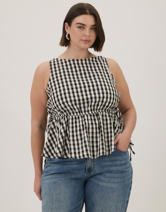 Atmos&Here Curvy - Greta Gingham Peplum Top