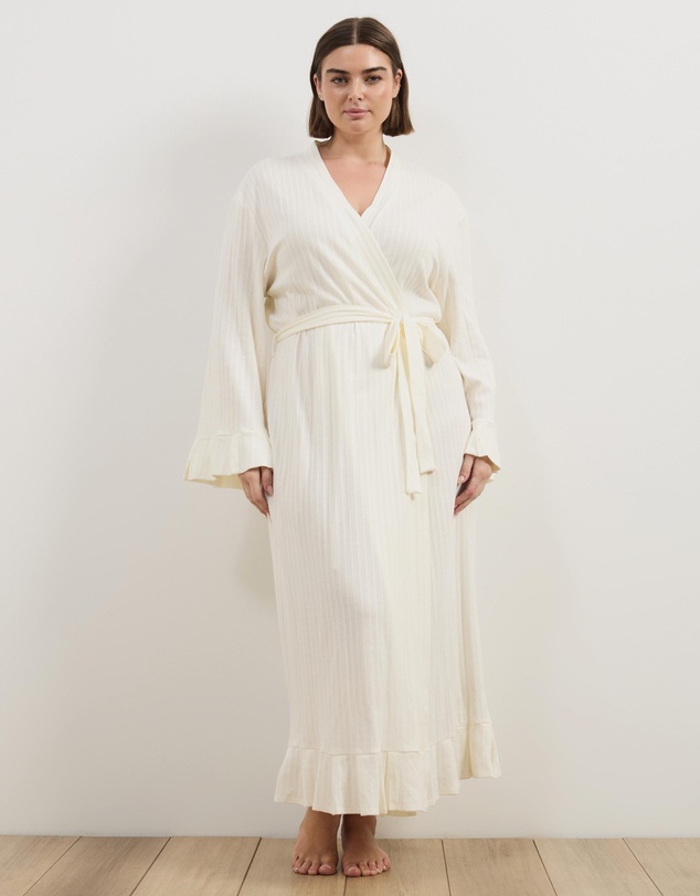 Atmos&Here Curvy - Melody Pointelle Wrap Robe With Frill Hem