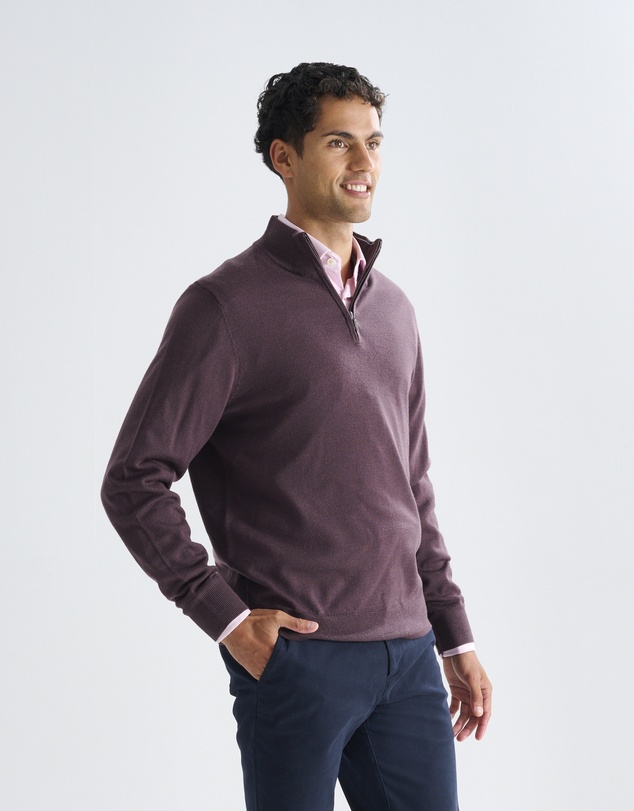 3 Wise Men - 3 Wise Men Harvey Zip Neck Merino Knit - Merlot