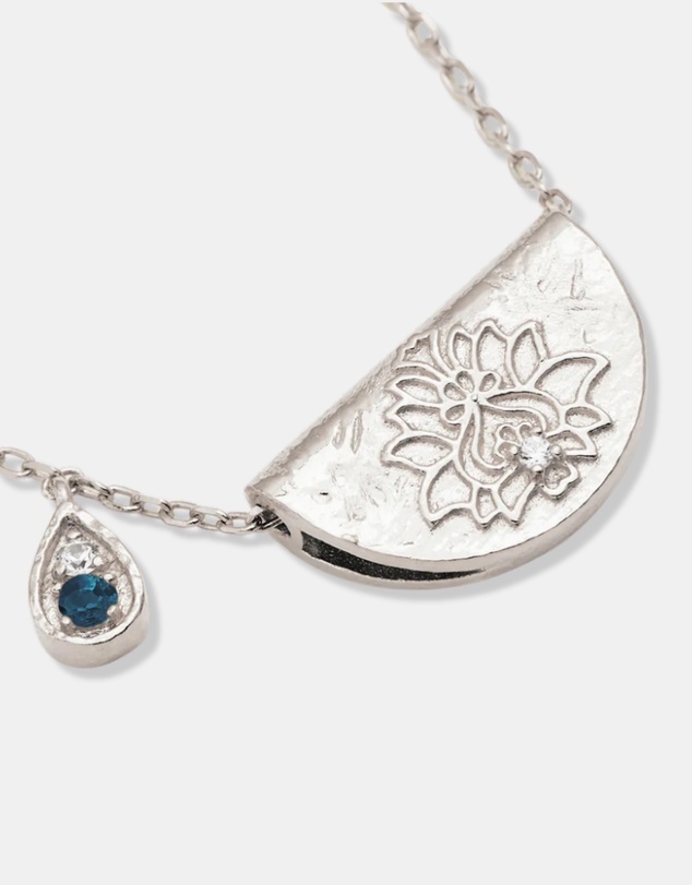 By Charlotte - Lotus Birthstone Necklace - December - Blue Topaz