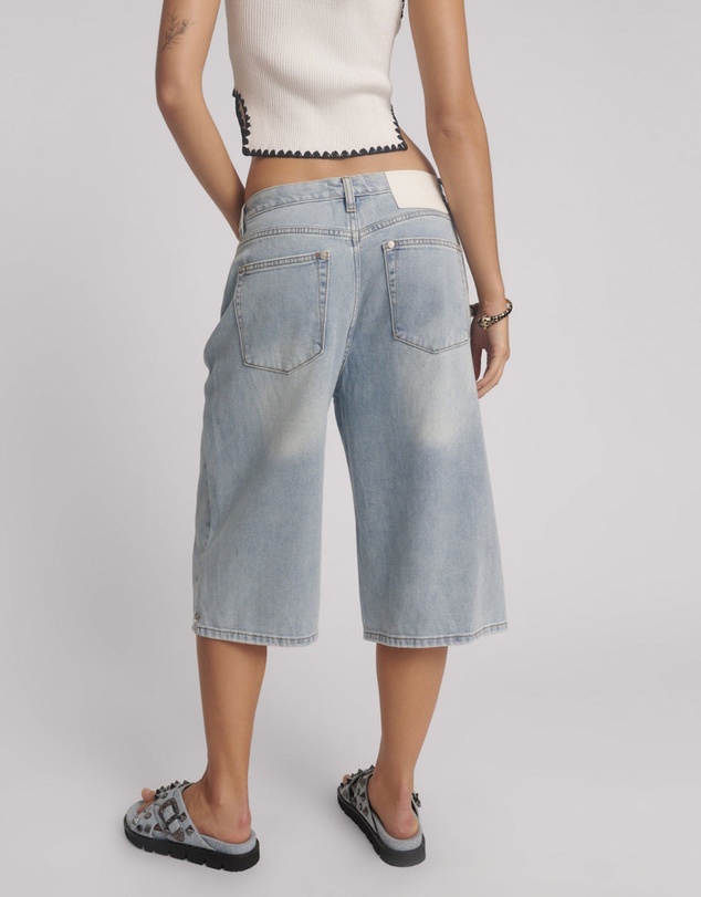 ONE TEASPOON - Beastie Low Waist Wide Leg Denim Jorts - Soft Blue