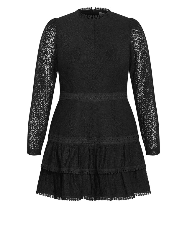 City Chic - Plus size Gabriella Lace Ruffle Mini Dress - black