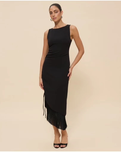CHANCERY - Charlotte Fringe Midi Dress With Gathered Side