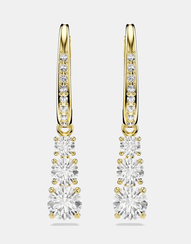 Swarovski - Stilla Attract hoop earrings, Round cut, White, 18K gold finish