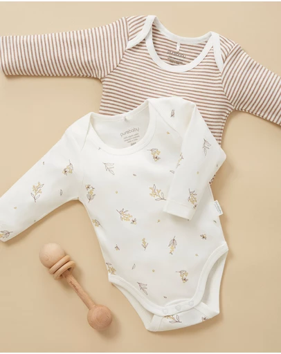 Purebaby - Easy Neck L/S Bodysuit 2 pack-Babies