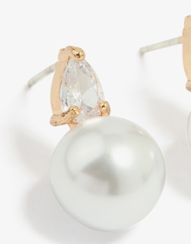 Lovisa - Gold Plated Mini Cubic Zirconia Pearl Drop Earrings