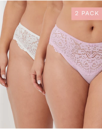 Kayser - 2 Pack Daily Essentials Stretch Lace & Cotton Hi Cut Brief (219)
