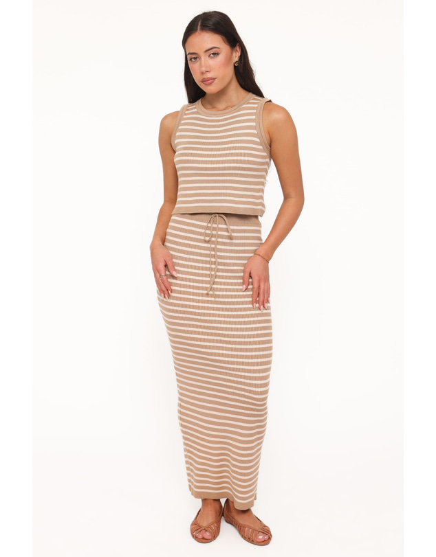 Petal & Pup - Aine Maxi Skirt Set - Khaki/Cream Stripe