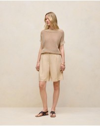 Trenery - Pleat Front Longline Short in Sand