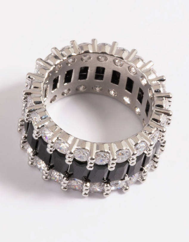 Lovisa - Silver Cubic Zirconia Large Baguette 3-Row Ring