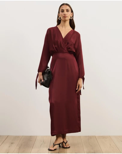 Atmos&Here - June Satin Split Sleeve Midi Dress