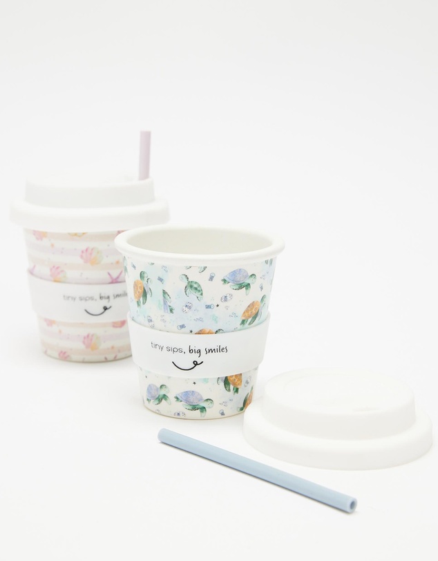 itti bitti - Set of 2 Reusable Bamboo Baby Cino Cup + 6 Straws - Seashells & Crush