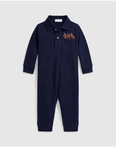 Polo Ralph Lauren - Triple-Pony Cotton Mesh Polo Coverall - Babies