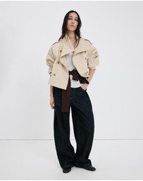 M.N.G - Double-Breasted Cropped Trench Coat