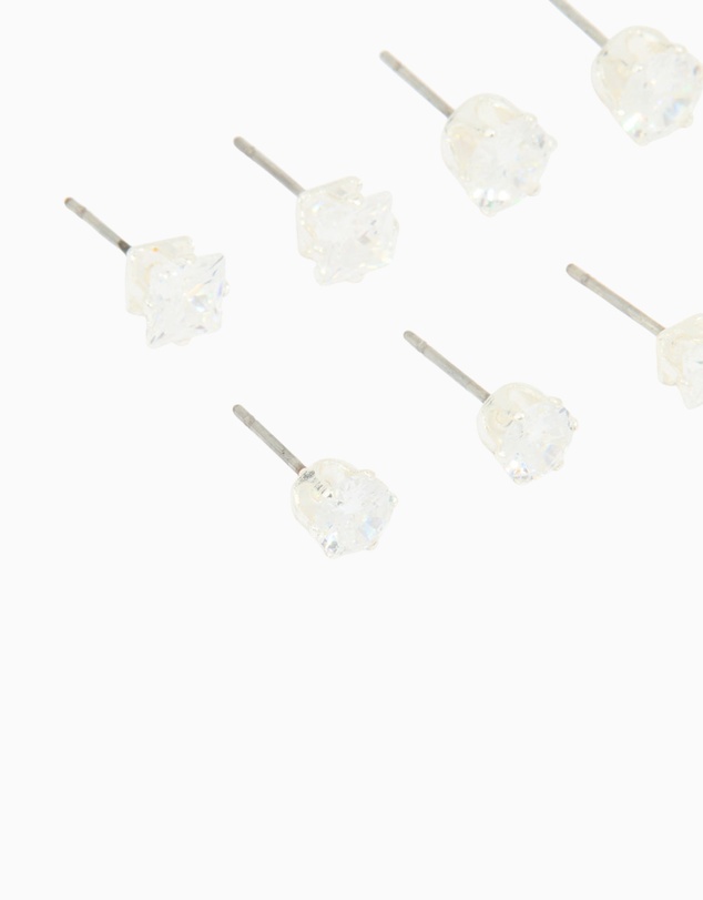 Lovisa - Silver Multi-Shape Cubic Zirconia Stud Earrings 6-Pack