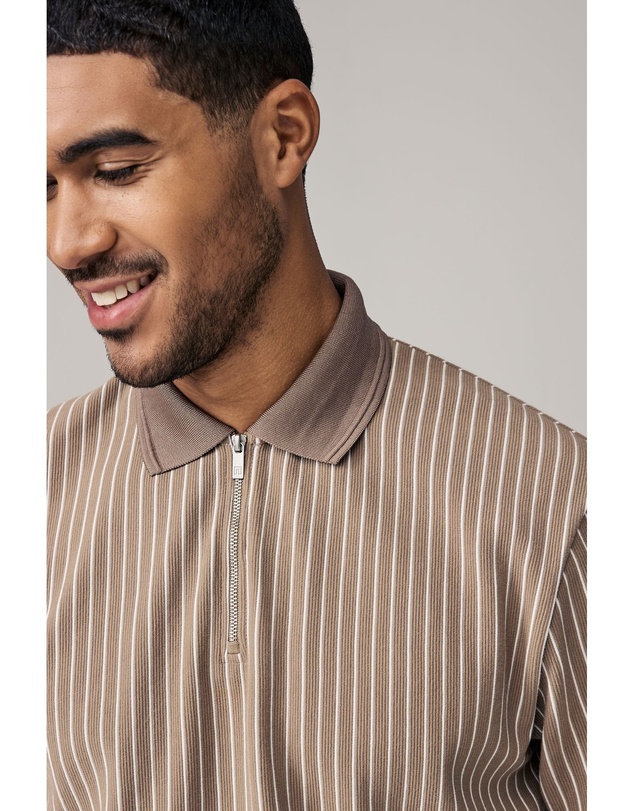 NEXT - Vertical Stripe Quarter Zip Polo Shirt