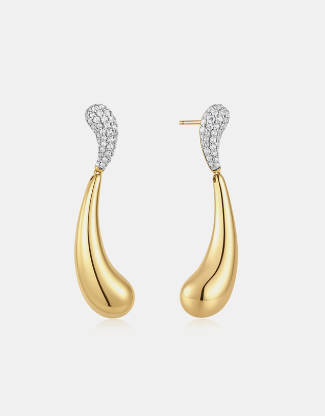 Ania Haie - Gold Pave & Polished Wave Teardrop Dangle Stud Earrings