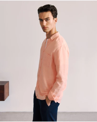 Trenery - Regular Fit Linen End On End Shirt in Shell Pink