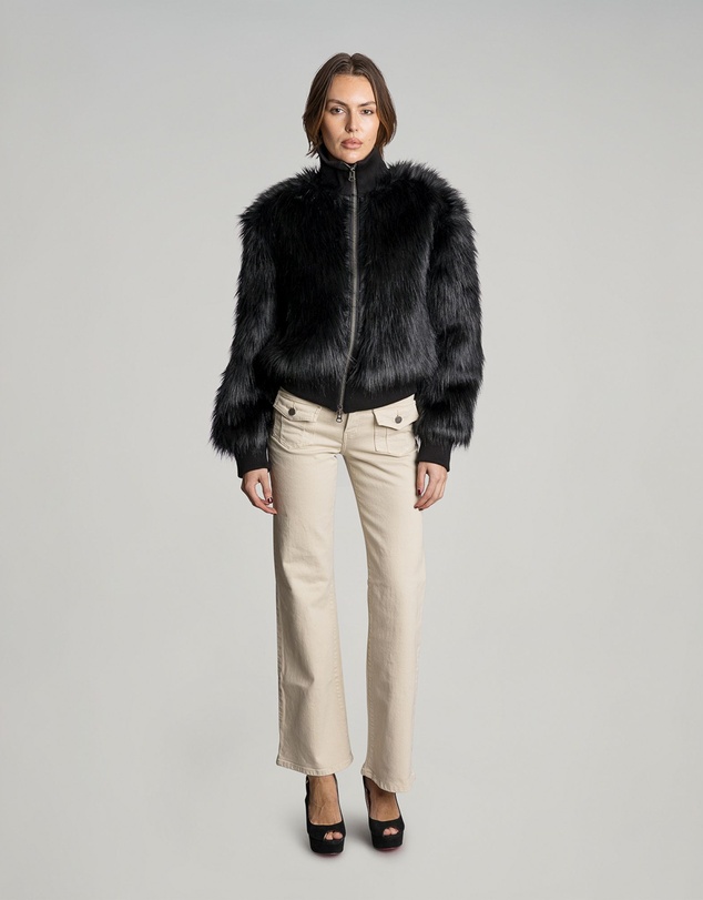 Love and Nostalgia - Mafia Wife Fur Bomber Jacket - Black