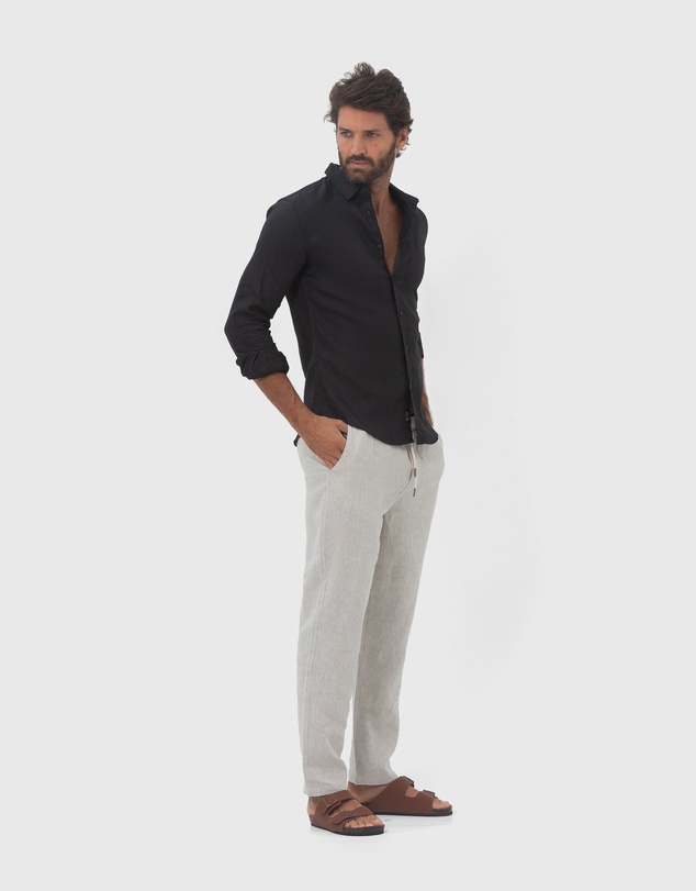 Coast Clothing - Long Sleeve Linen Shirt in Black