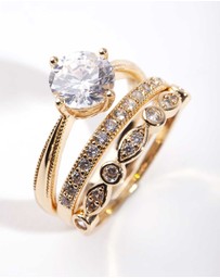 Lovisa - Gold Round Cubic Zirconia Ring Stack