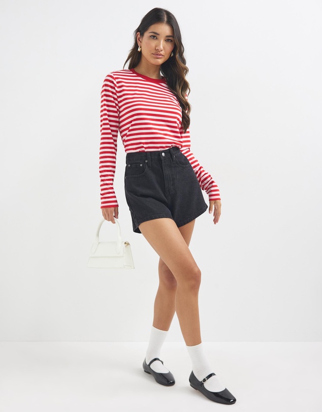 Dazie - Melrose Long Sleeve Stripe Boyfriend Tee