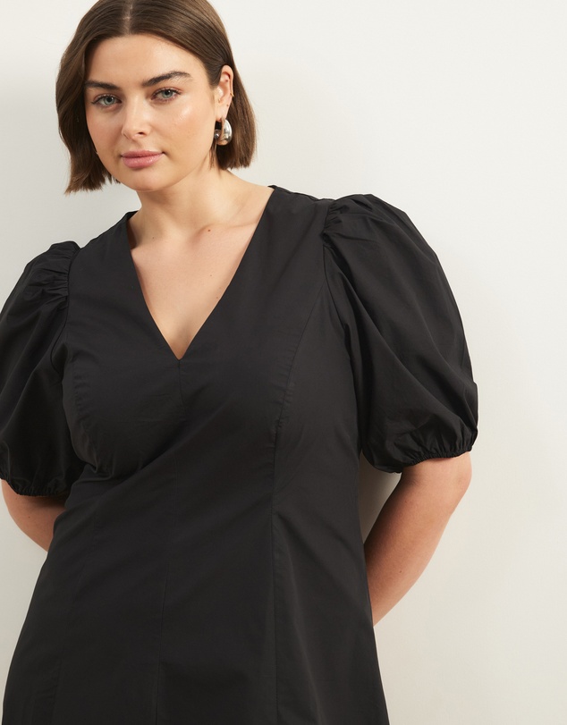 Atmos&Here Curvy - Ally Cotton Puff Sleeve Midi Dress