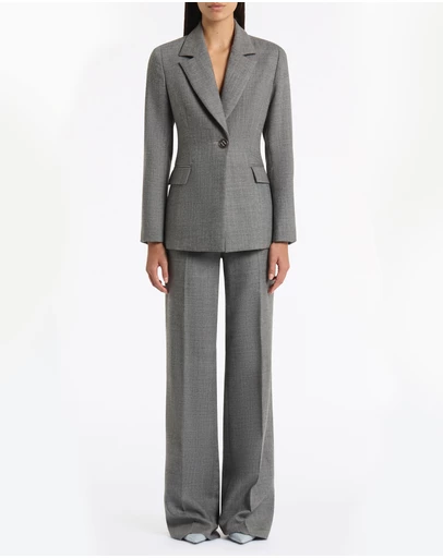 Carla Zampatti - Grey Melange Wool Suiting Scarf Jacket