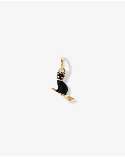 Michael Hill - Cat on Broomstick Pendant with Black Enamel in 18kt Yellow Gold Vermeil