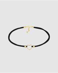 Elli Jewelry - Necklace Heart Love With Velour Black in 925 Sterling Silver Gold Plated