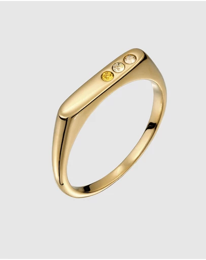 Elli Jewelry - Crystal Bar Signet Ring in Gold-Plated 925 Silver
