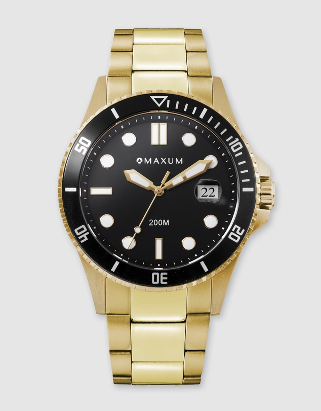 Maxum - Prince Black Dial, Gold Tone Case & Bracelet