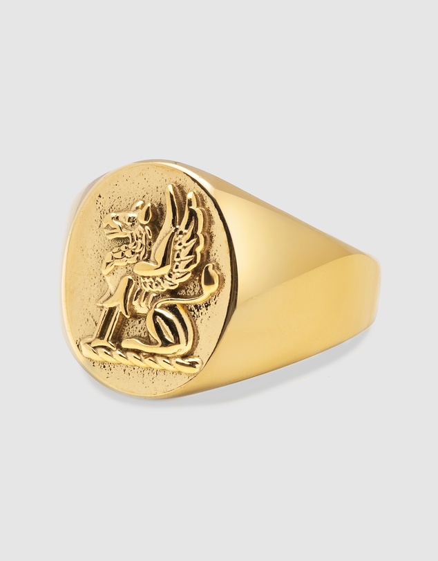 Nialaya Jewellery - Men's Stainless Steel Lion Crest Ring with Gold Plating