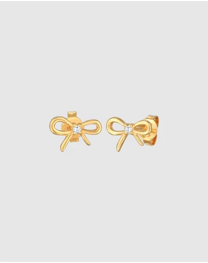 Elli Jewelry - Zirconia Bow Stud Earrings in Gold-Plated 925 Silver