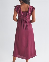 Angel Maternity - Mika Maternity Evening Ruffle Dress in Wine