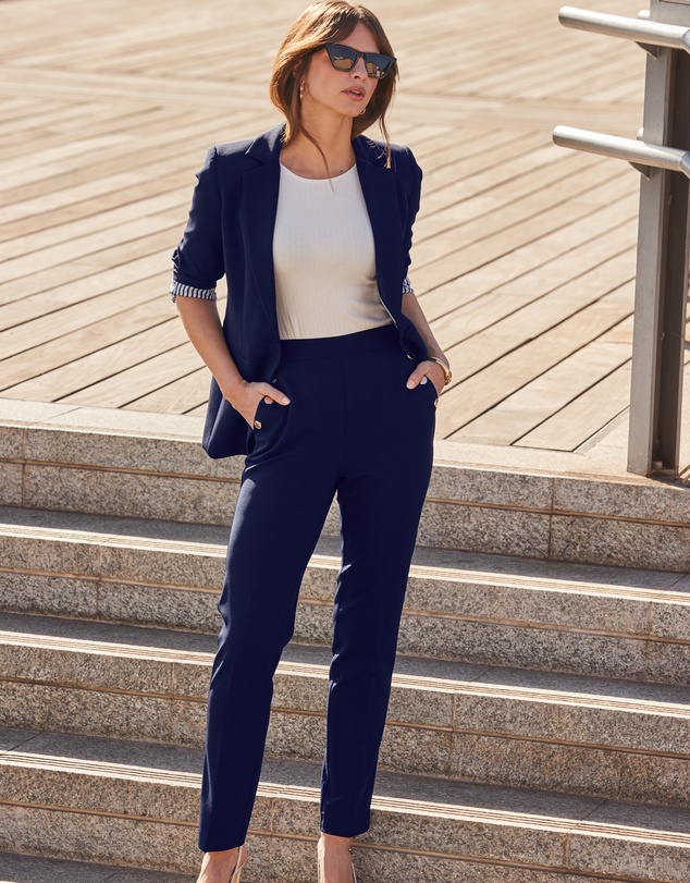 Sosandar - Side Button Tapered Leg Trousers