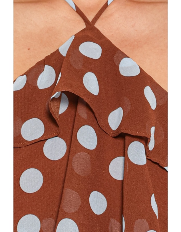 Petal & Pup - Chasity Halterneck Maxi Dress - Brown Polka Dot