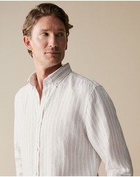 Trenery - Regular Fit Linen Stripe Shirt in Flax