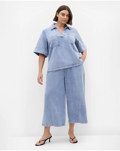 City Chic - Plus size Tiana Cotton Denim Crop Pant - ice wash