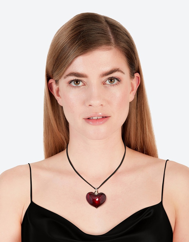 Lovisa - Large Red Puffy Heart Suede Cord Necklace